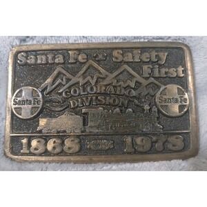 Vtg ATSF Santa Fe‎ Railroad Belt Buckle Colorado Div Mountain Route Safety 70s